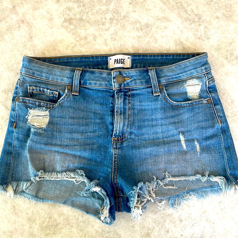PAIGE Daryn Distressed Denim Shorts Size 28